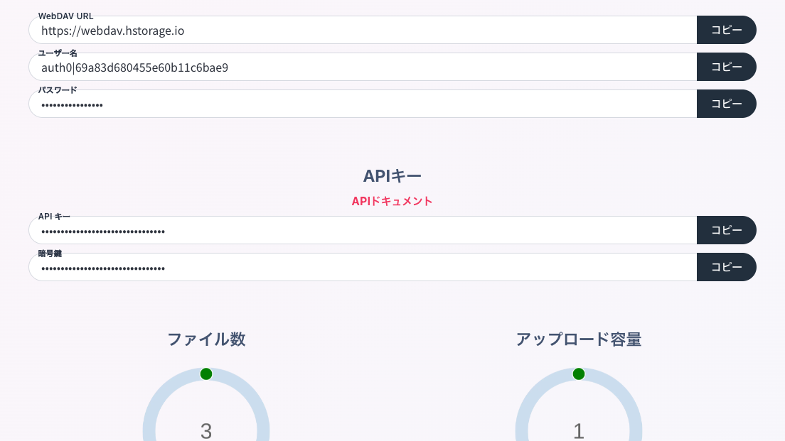 API キー取得画面